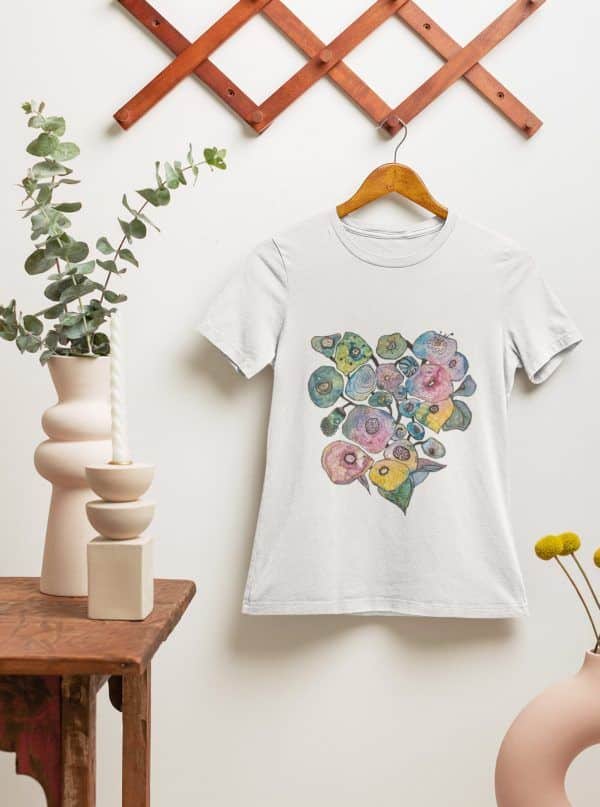 Ladies Floral Bouquet T Shirt | Original Watercolor/Mixed Media Art Shirt - Image 3