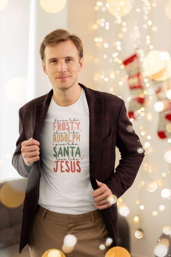 Frosty, Rudolph, Santa, Jesus Christmas Themed Tshirt