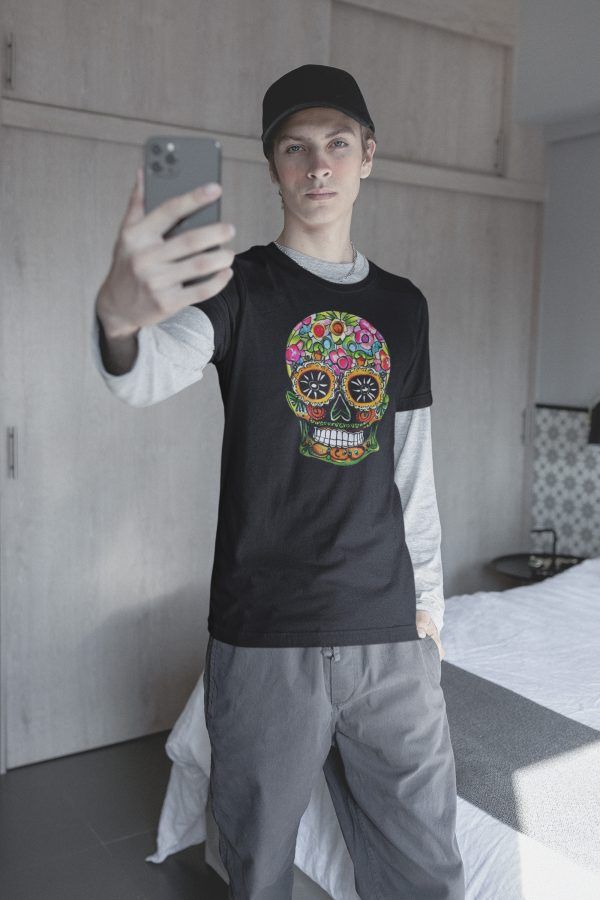 Day of The Dead Skull on a black tshirt