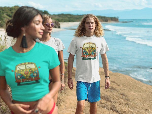 Surfer Beach Vibe T-shirt "Peace" Bus - Image 3