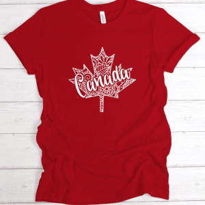 Stylized Canada Leaf in white on a red shirt