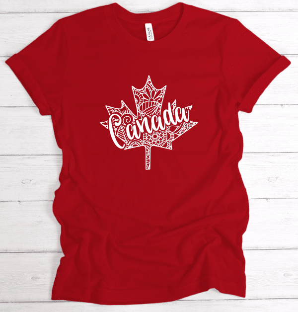 Stylized Canada Leaf in white on a red shirt